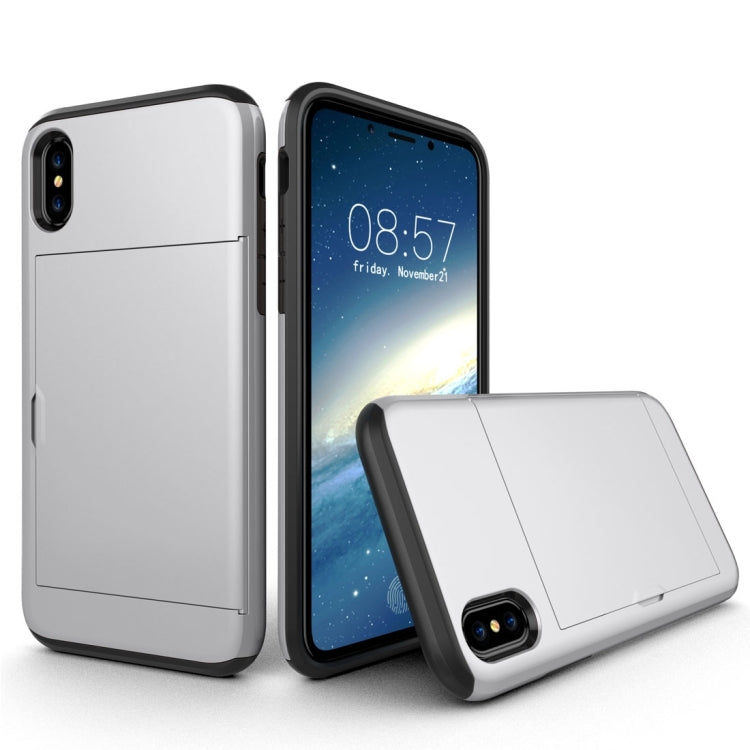 適用於iPhone X / XS TPU+PC滑蓋插卡防摔保護殼