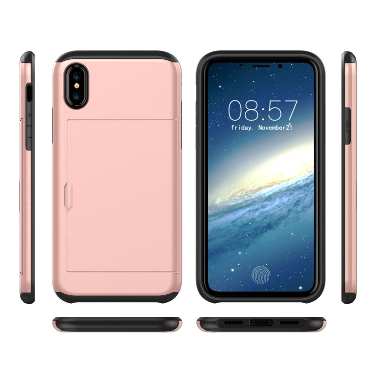 適用於iPhone X / XS TPU+PC滑蓋插卡防摔保護殼