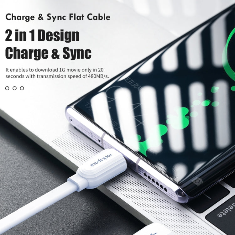 ROCK S5 2A Micro USB 充電+數據同步 TPE扁平數據線，線長：1m