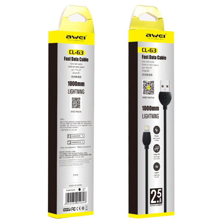 awei CL-63 2.5A 8 Pin 充電+傳輸鋁合金數據線，線長：1m