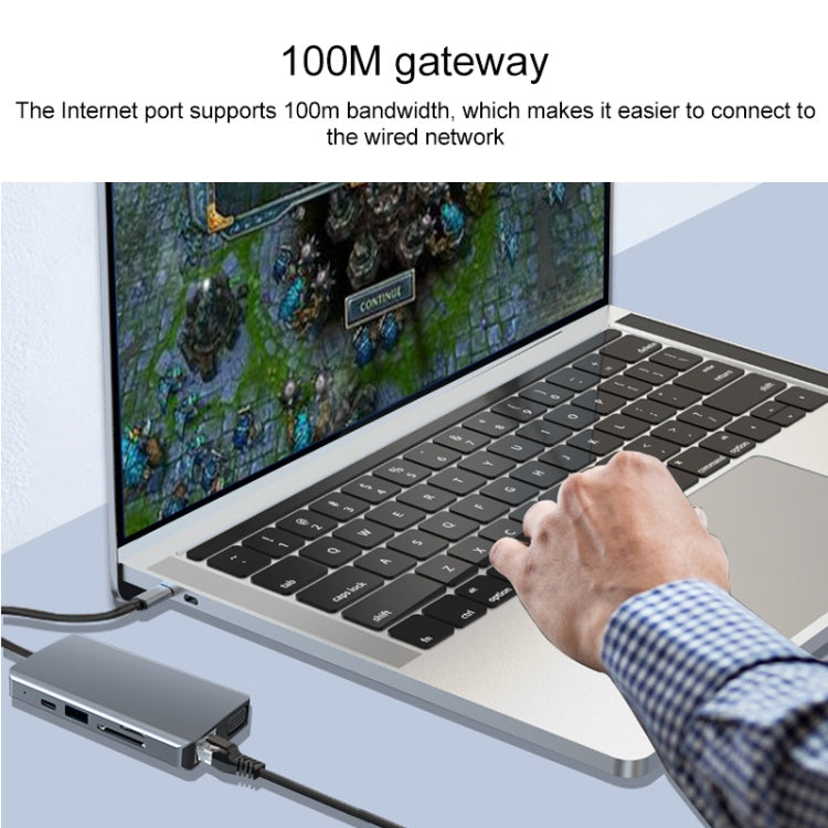 9合1 RJ45+100W PD+SD/TF+USBx2+HDMI+VGA+音頻轉Type-C HUB擴展塢