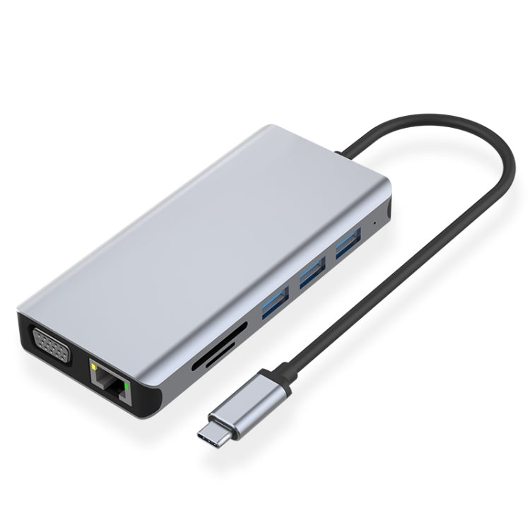 12合1 RJ45+100W PD+SD/TF+USB3.0x5+HDMI+VGA+音頻轉Type-C HUB擴展塢