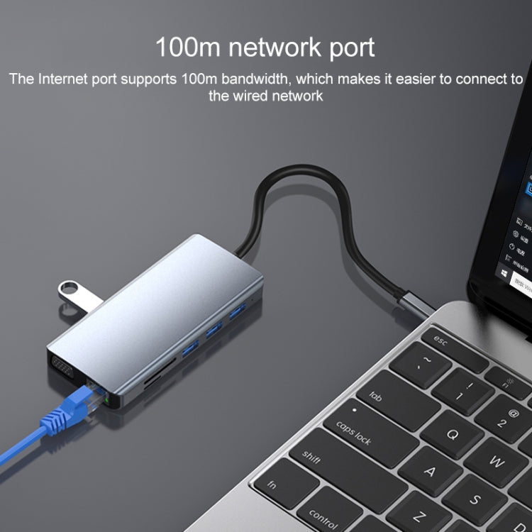 12合1 RJ45+100W PD+SD/TF+USB3.0x5+HDMI+VGA+音頻轉Type-C HUB擴展塢