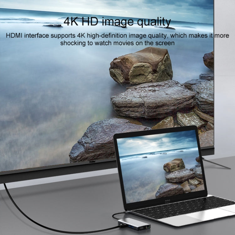 12合1 RJ45+100W PD+SD/TF+USB3.0x5+HDMI+VGA+音頻轉Type-C HUB擴展塢