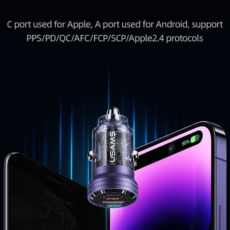 USAMS US-CC175 C35 45W 鋁合金透明雙USB接口迷你車充