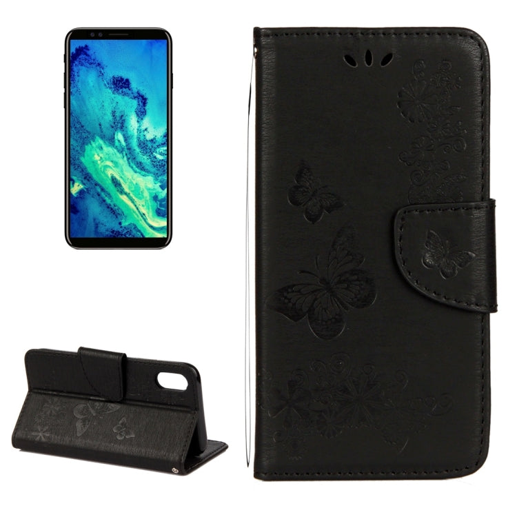 適用於蘋果iPhone X / XS 壓花大蝴蝶圖案左右開皮套 帶支架&卡槽&錢包&手繩