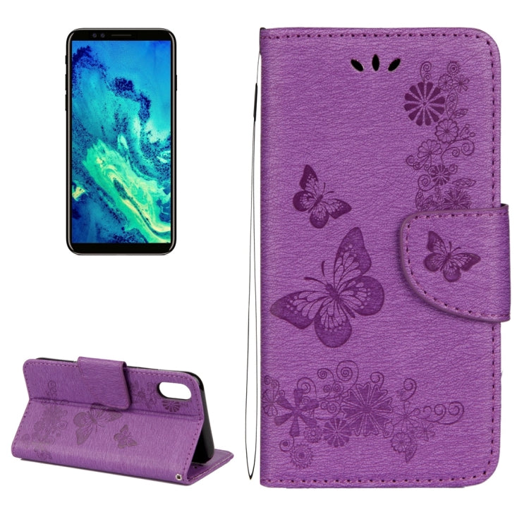 適用於蘋果iPhone X / XS 壓花大蝴蝶圖案左右開皮套 帶支架&卡槽&錢包&手繩