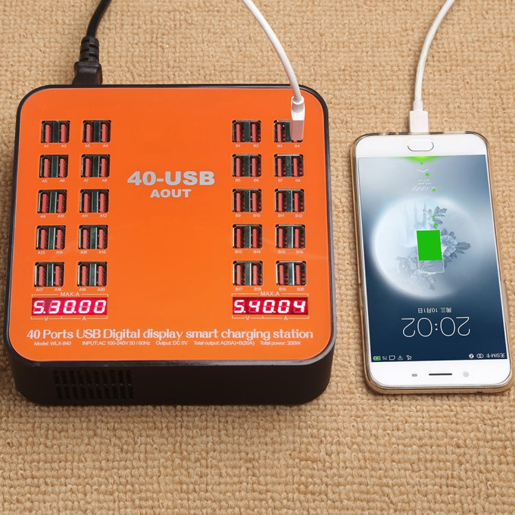 WLX-840 200W 40口USB數顯智能充電站 AC100-240V 英規