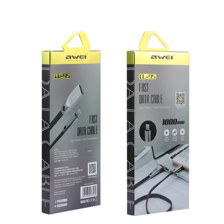 AWEI CL-95 USB轉8 Pin 便捷TPE+鋁合金快充數據線 2A 線長：1m