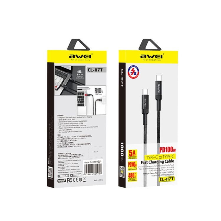awei CL-117T 1米 5A Type-C 轉 Type-C 快充充電線