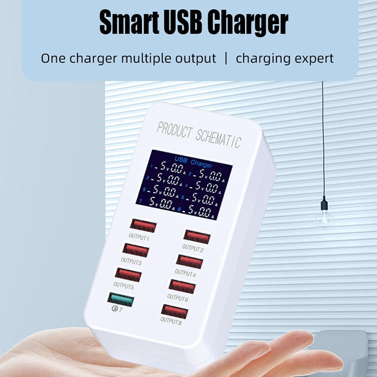 A8 50W 8 Ports USB + QC3.0 Smart Charging Station with Digital Display AC100-240V, UK Plug