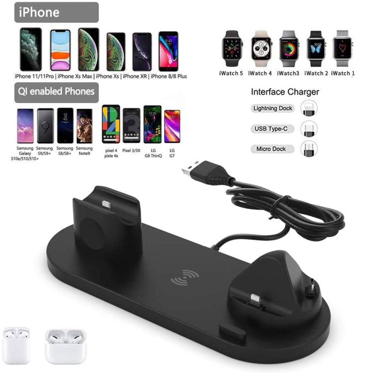 HQ-UD15-升級款6合1無線充電器適用於iPhone，Apple Watch，AirPods和其他安卓手機