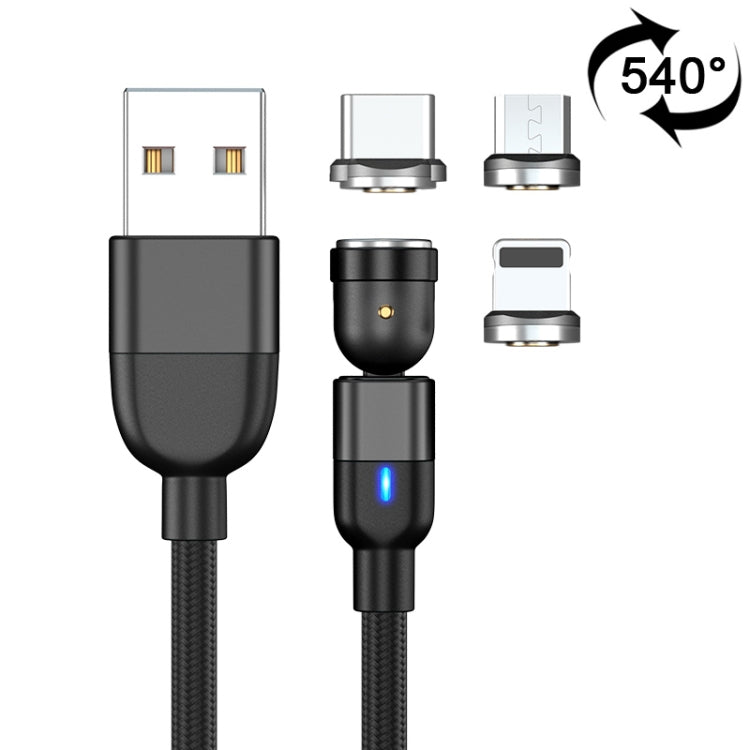 2m 3A 三合一 USB 轉 8 Pin + USB-C / Type-C + Micro USB 540度旋轉磁吸充電數據線