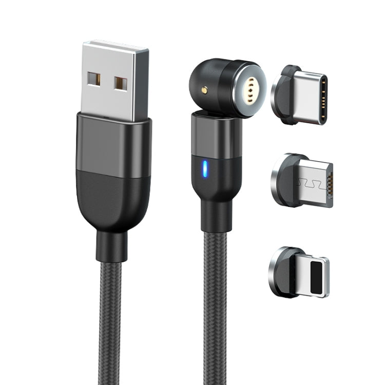 2m 3A 三合一 USB 轉 8 Pin + USB-C / Type-C + Micro USB 540度旋轉磁吸充電數據線