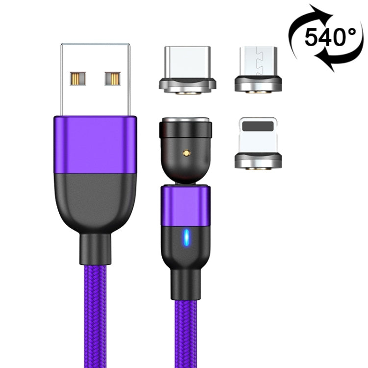 2m 3A 三合一 USB 轉 8 Pin + USB-C / Type-C + Micro USB 540度旋轉磁吸充電數據線
