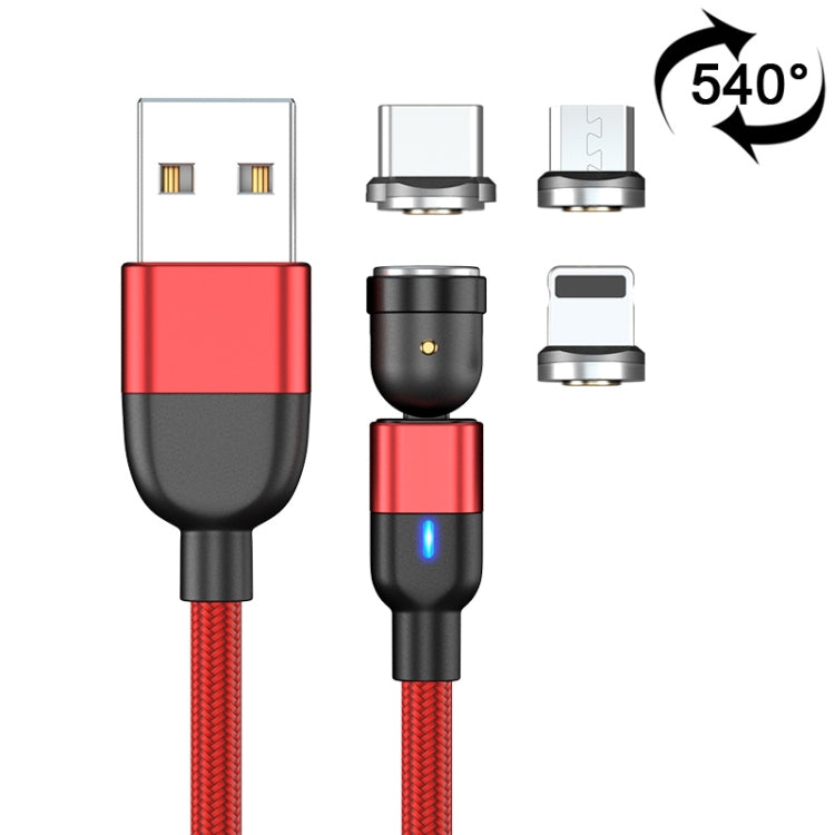 2m 3A 三合一 USB 轉 8 Pin + USB-C / Type-C + Micro USB 540度旋轉磁吸充電數據線