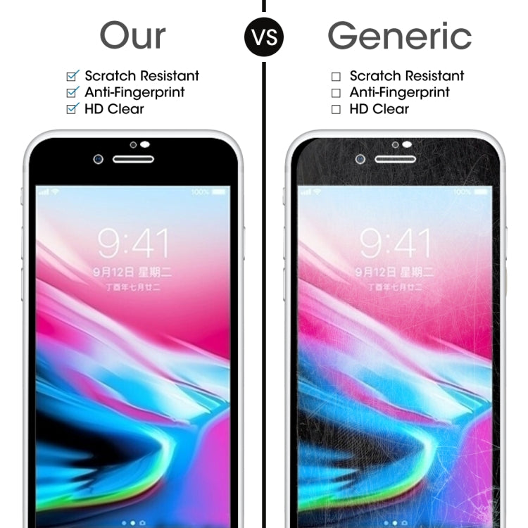適用於iPhone 8 Plus 0.26mm 9H表面硬度 2.5D弧邊絲印全屏覆蓋鋼化膜