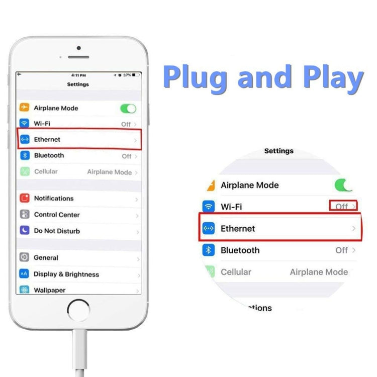 NK107A1 8Pin 轉 RJ45網絡適配器轉接線 適用於iPhone/iPad，長度：16cm