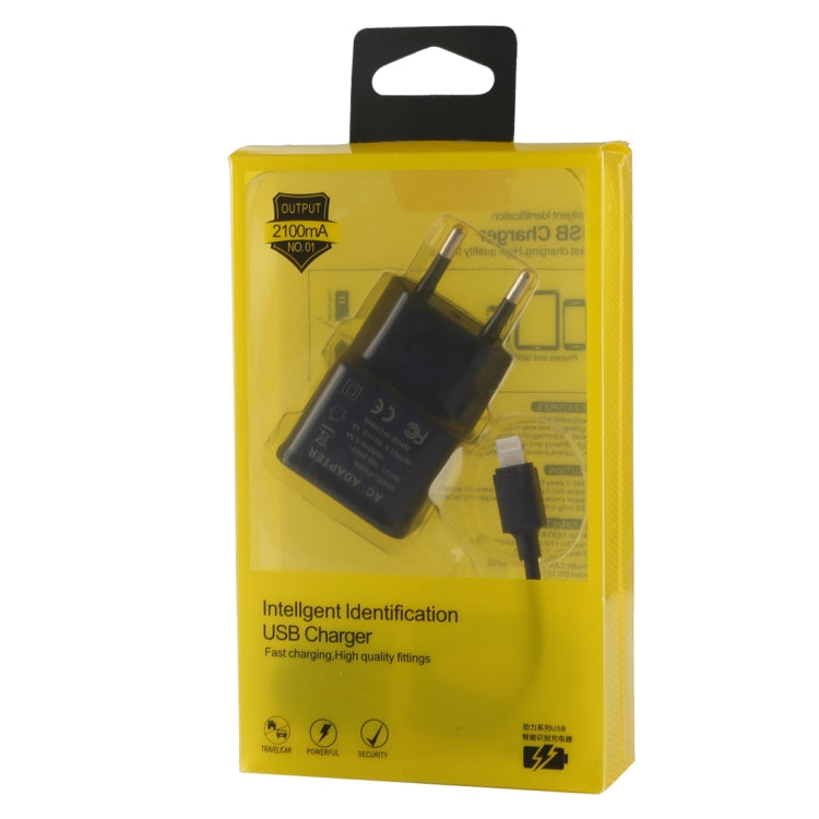 5V 2.1A 智能USB充電器帶1m長8Pin充電線，歐規