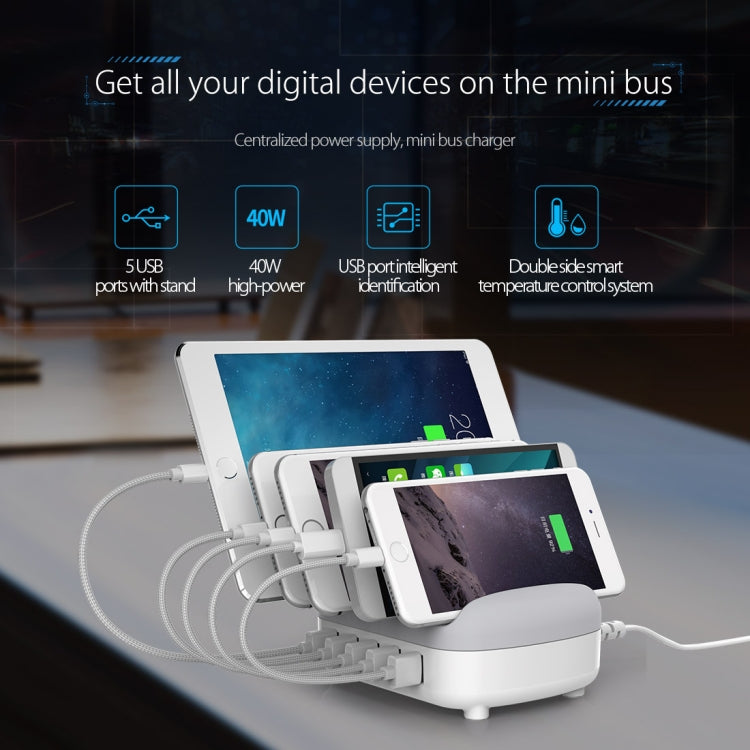 ORICO DUK-5P 40W 5口USB智能充電站帶手機平板支架
