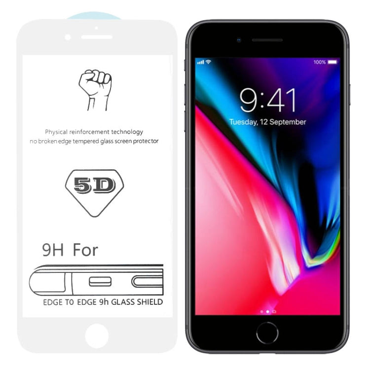 適用於iPhone 7 Plus / 8 Plus 9H 5D 白色全屏全膠大弧邊鋼化貼膜