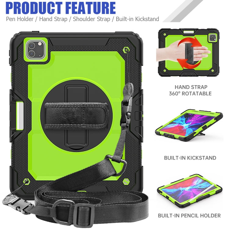 適用於iPad Pro 11 inch  / Pro 11 inch  黑色硅膠+彩色PC 三防保護殼，帶支架&背帶&手帶&筆槽