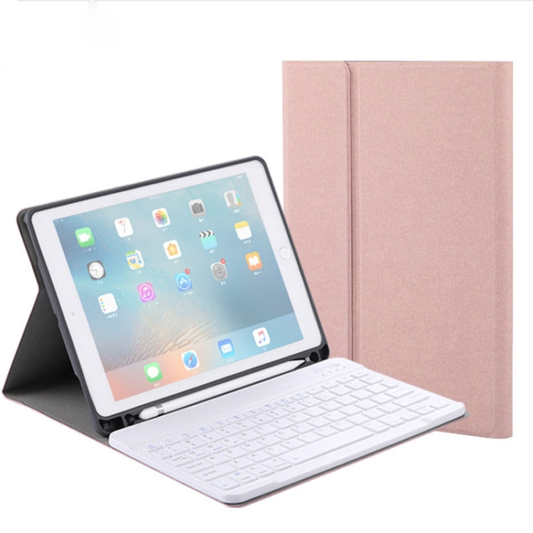 RK508 適用於iPad Air 2 & Air 1 / Pro 9.7 inch & 2017 iPad & 2018 iPad 蠶絲紋可拆分塑膠藍牙平板鍵盤皮套帶支架&筆槽功能