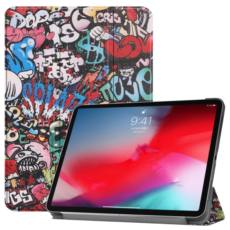 適用於iPad Pro 11英寸 左右開塗鴉彩繪圖案皮套 帶支架和智能休眠功能