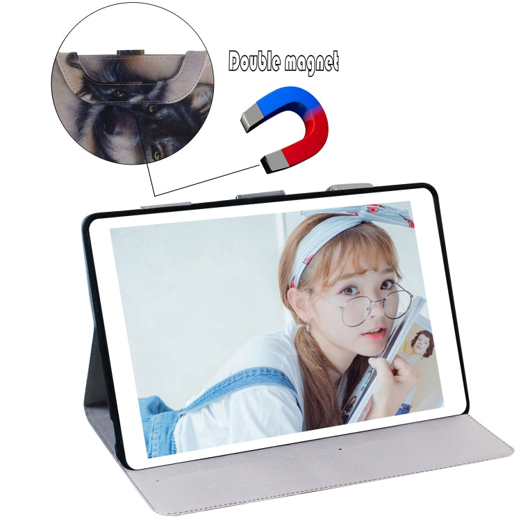 適用於iPad Mini / Mini 1 / 2 / 3 / 4 白狼圖案左右翻蓋皮套 帶支架&卡槽&錢包