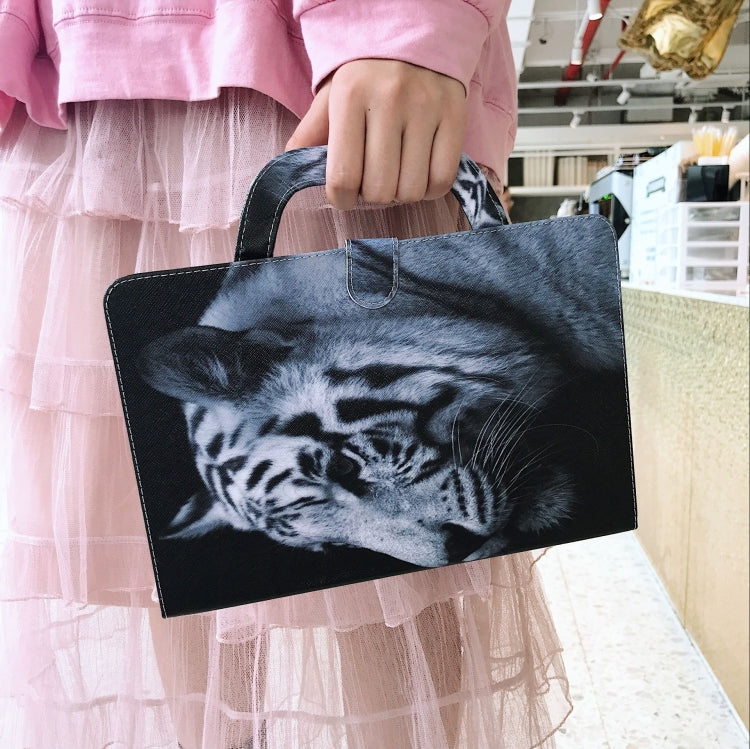 適用於iPad Mini / Mini 1 / 2 / 3 / 4 白老虎圖案左右翻蓋皮套 帶支架&卡槽&錢包