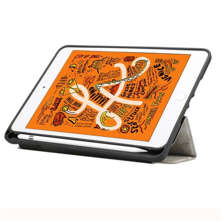 適用於iPad Mini 2019 大理石紋左右開平板皮套 帶三折支架&筆槽&智能休眠功能