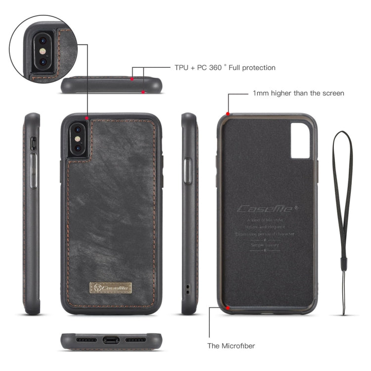 CaseMe-008系列   適用於iPhone X / XS   磁鐵吸附可拆分后殼左右開皮套 帶支架&卡槽&錢包&相框
