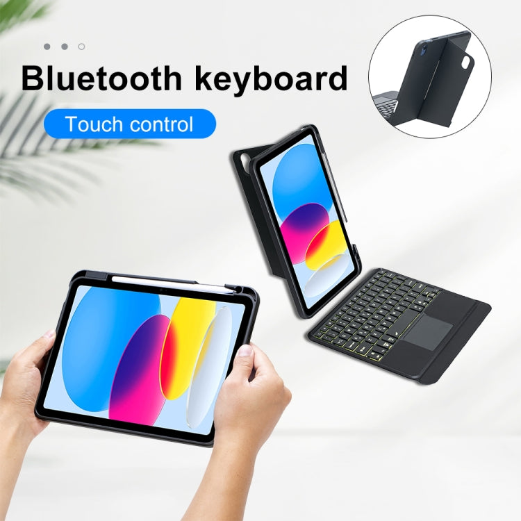 T10-AS For iPad 11 2025 / iPad 10th Gen 10.9 2022 Touch Backlight Split Type Bluetooth Keyboard Leather Case