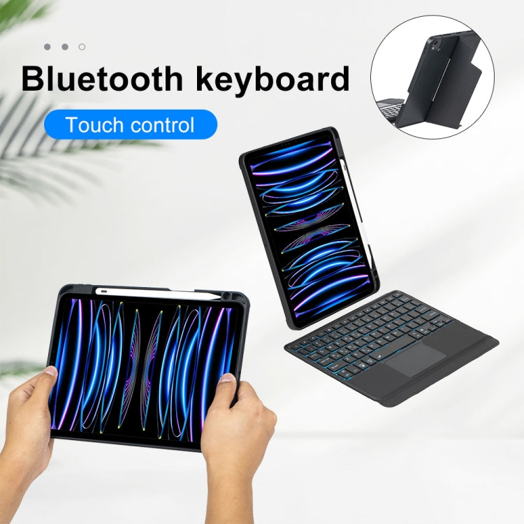 T11-AS For iPad Air 11 2025 / Air 5 / 4 10.9 / Pro 11 2022&2021&2020&2018 Touch Backlight Split Type Bluetooth Keyboard Leather Case