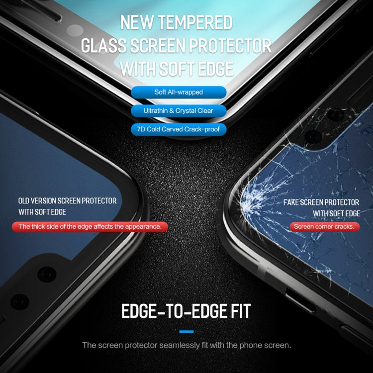 ROCK 適用於iPhone 11 Pro Max / XS Max 0.23mm軟邊7D曲面抗藍光全屏玻璃膜