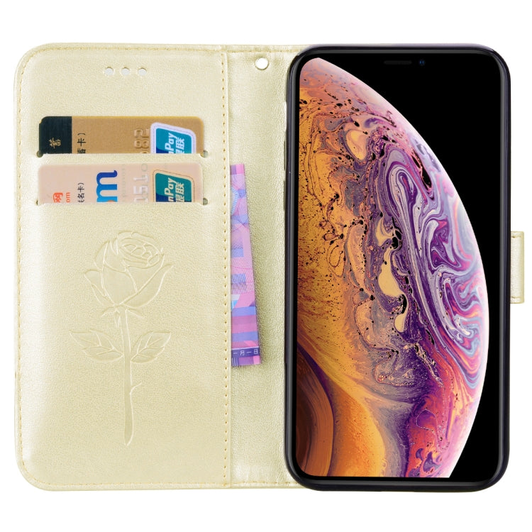 For iPhone XS Max Rose Embossed Horizontal Flip PU Leather Case with Holder & Card Slots & Wallet