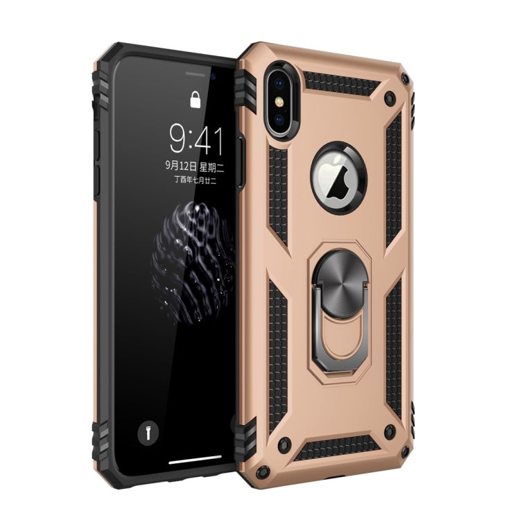 適用於iPhone XS Max TPU + PC軍士盔甲防摔保護殼，帶360度旋轉支架