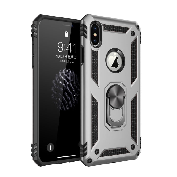 適用於iPhone XS Max TPU + PC軍士盔甲防摔保護殼，帶360度旋轉支架