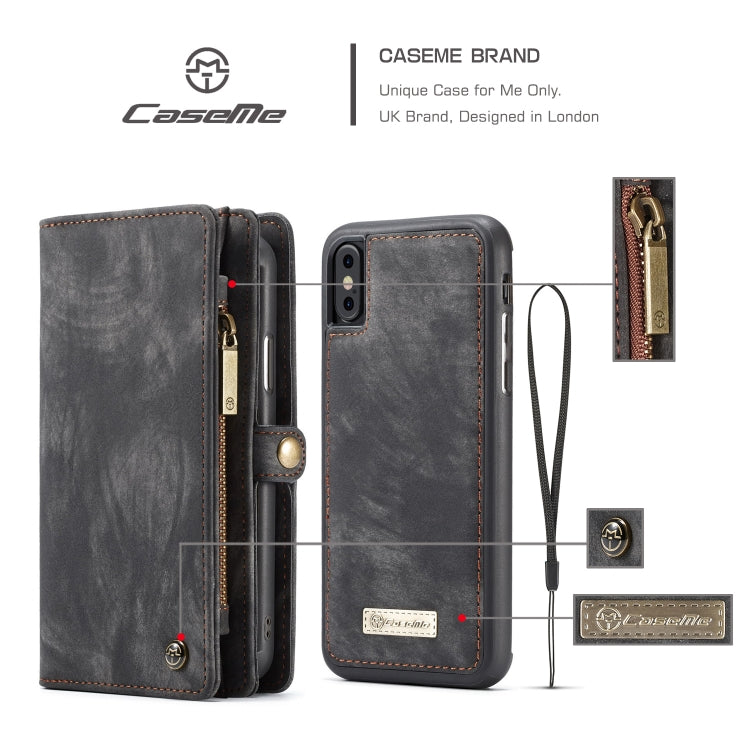 適用於iPhone XS Max CaseMe-008 可拆卸多功能左右開皮套帶支架&卡槽&拉鏈錢包&相框