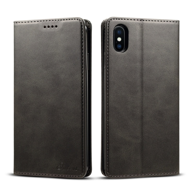 Suteni 適用於iPhone XS Max 小牛紋左右翻蓋皮套，帶支架&卡槽&錢包