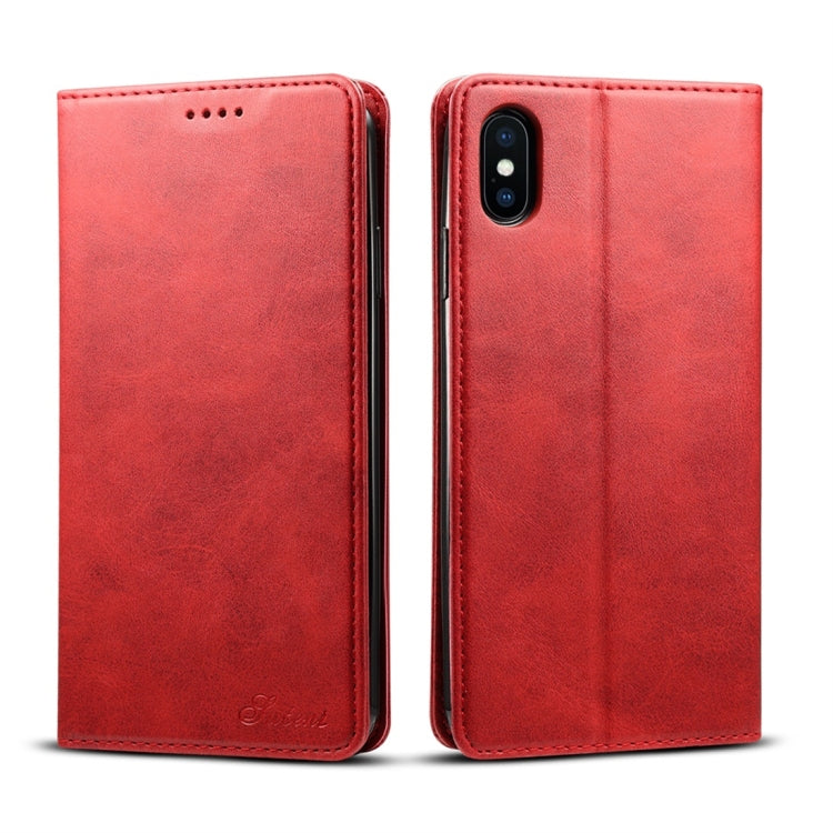 Suteni 適用於iPhone XS Max 小牛紋左右翻蓋皮套，帶支架&卡槽&錢包