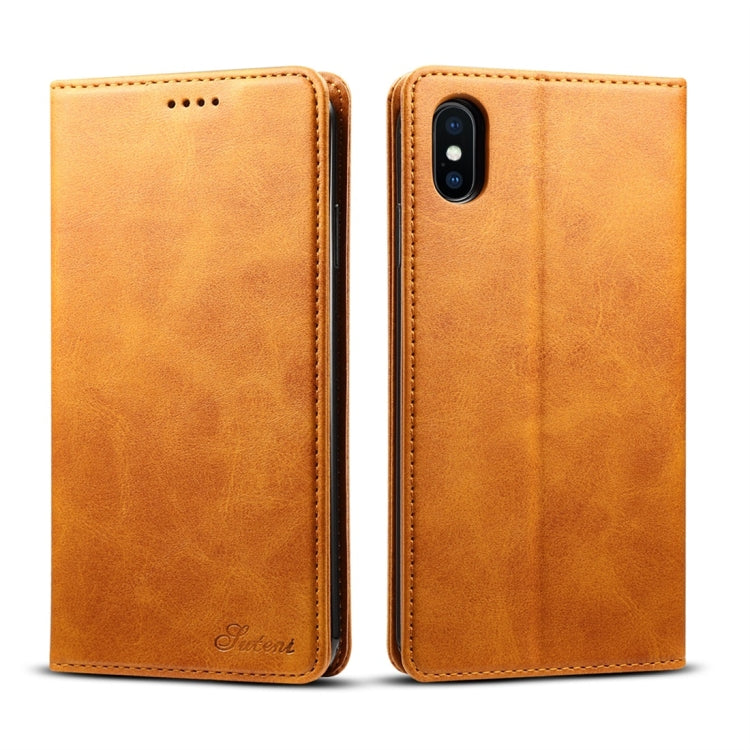 Suteni 適用於iPhone XS Max 小牛紋左右翻蓋皮套，帶支架&卡槽&錢包