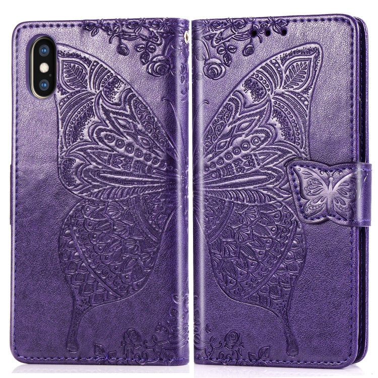 適用於蘋果 iPhone XS Max 蝶戀花圖案壓花左右開皮套 帶支架&卡槽&錢包&手繩