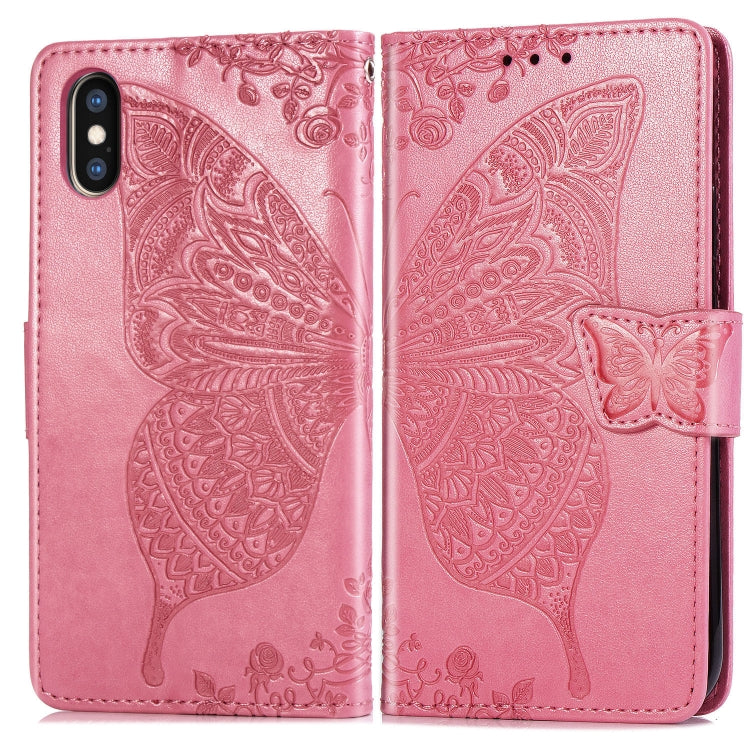 適用於蘋果 iPhone XS Max 蝶戀花圖案壓花左右開皮套 帶支架&卡槽&錢包&手繩