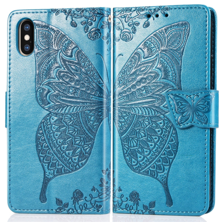 適用於蘋果 iPhone XS Max 蝶戀花圖案壓花左右開皮套 帶支架&卡槽&錢包&手繩