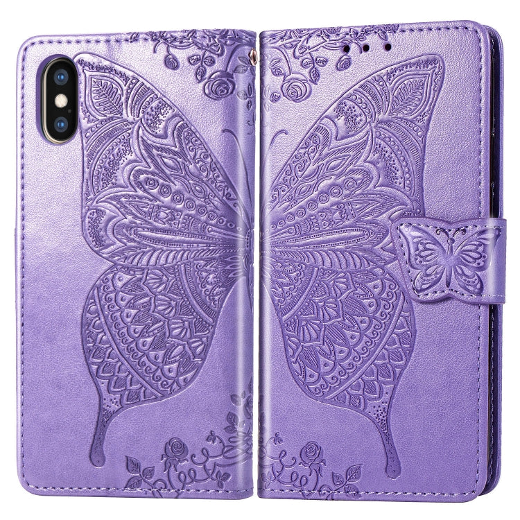 適用於蘋果 iPhone XS Max 蝶戀花圖案壓花左右開皮套 帶支架&卡槽&錢包&手繩