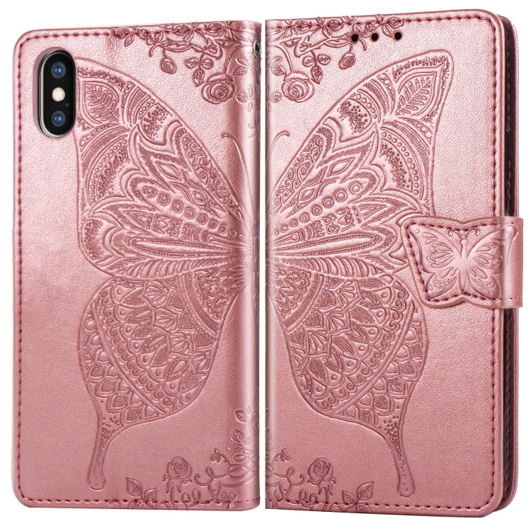 適用於蘋果 iPhone XS Max 蝶戀花圖案壓花左右開皮套 帶支架&卡槽&錢包&手繩