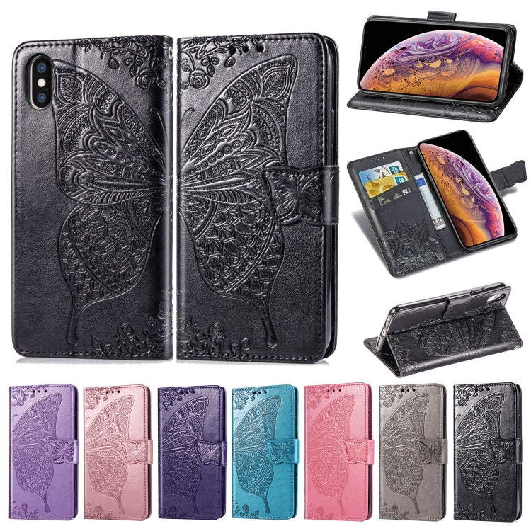 適用於蘋果 iPhone XS Max 蝶戀花圖案壓花左右開皮套 帶支架&卡槽&錢包&手繩