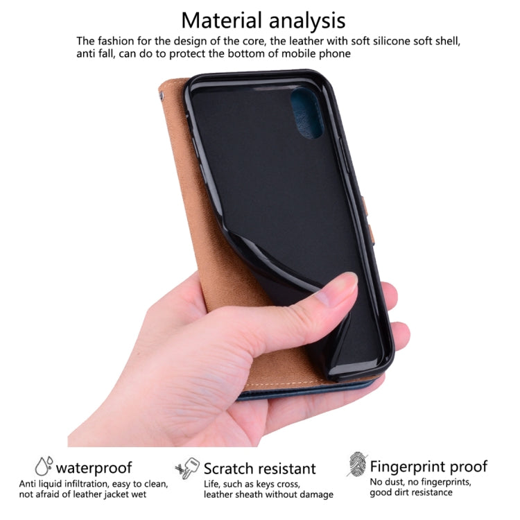 適用於iPhone XR 男女商務款油蠟紋左右翻蓋皮套 帶支架&卡槽&錢包