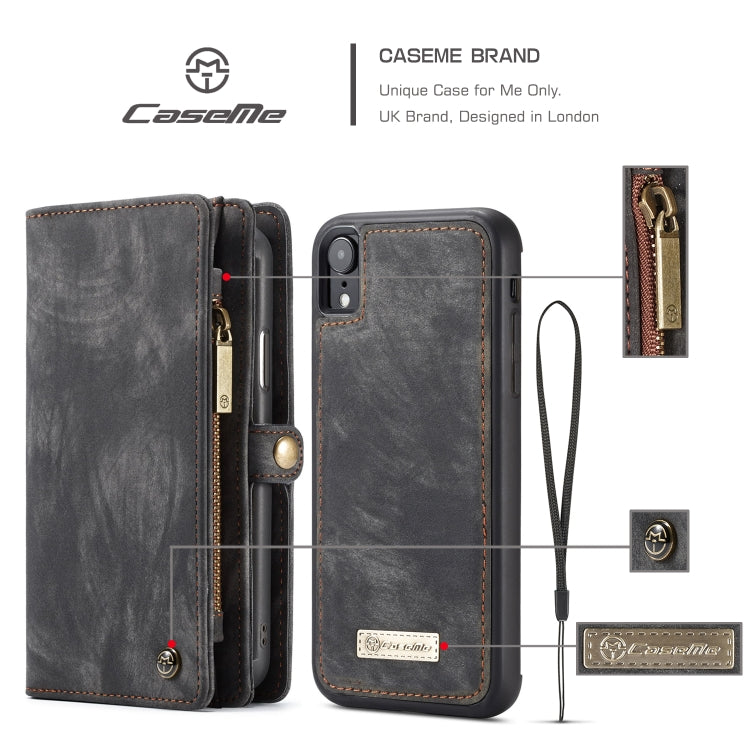 適用於iPhone XR CaseMe-008 可拆卸多功能左右開皮套帶支架&卡槽&拉鏈錢包&相框